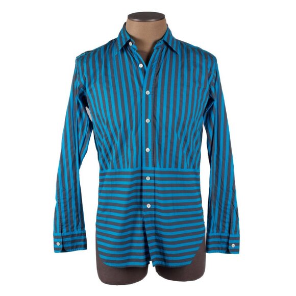 CAV EMPT Dark Turquoise Gray Cotton Stripe Button Up Shirt - Picture 1 of 9